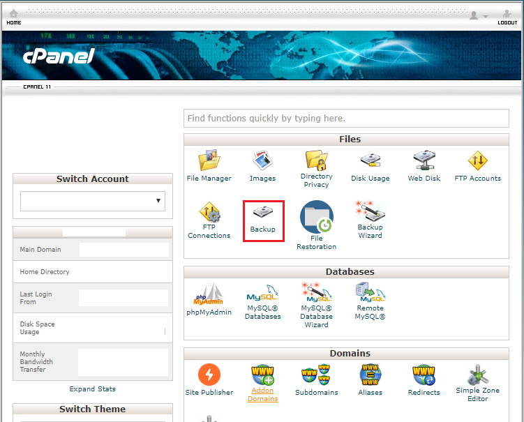 migrate WordPress Backup section cPanel