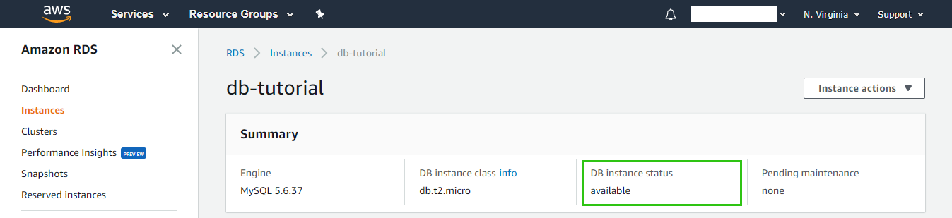 DB instance status available 