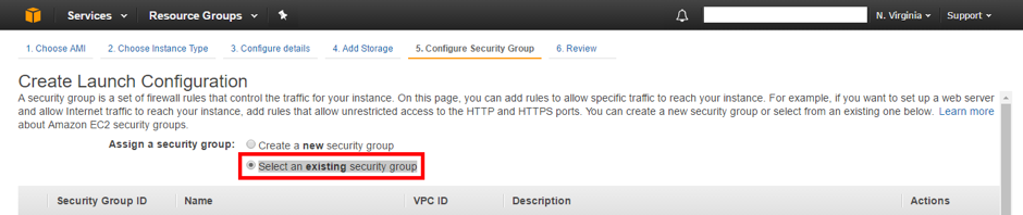 Select an existing security group