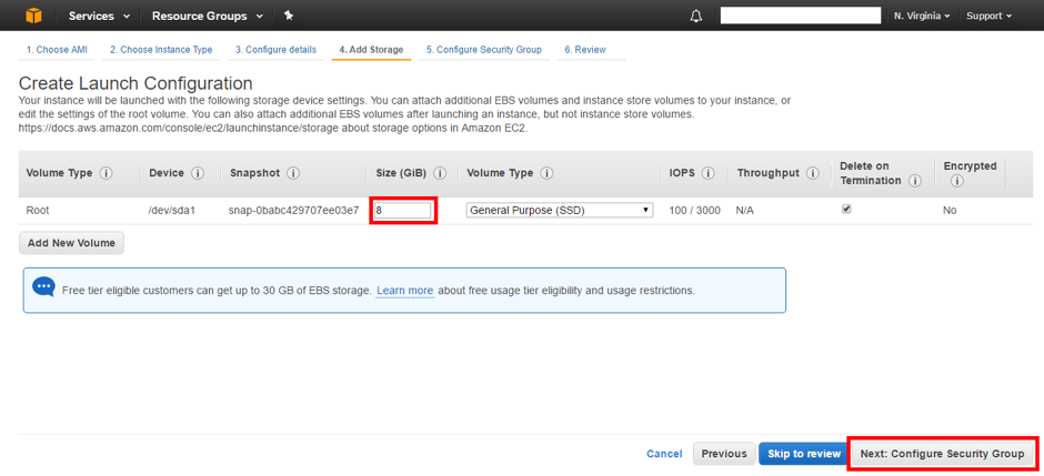 step 17 of create auto scaling in aws: Configure Security group