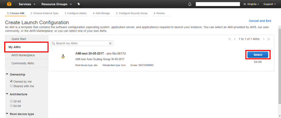 step 13 of create auto scaling in aws: my AMIs