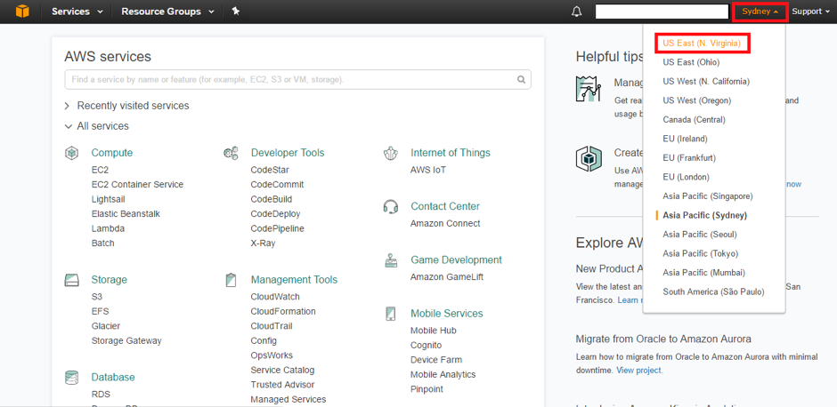 step 2 of create auto scaling in aws: choose city and region