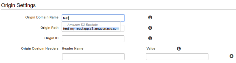 origin settings select the bucket previously created