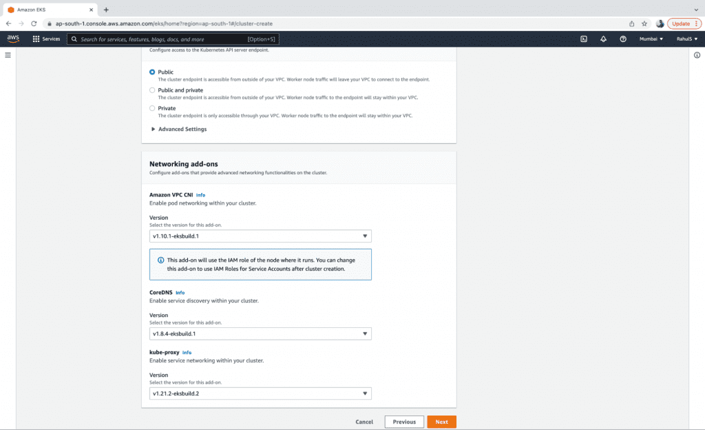 Create an EKS Cluster step 4