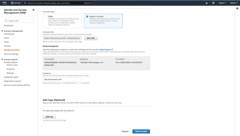 Create an Identity Provider step 3