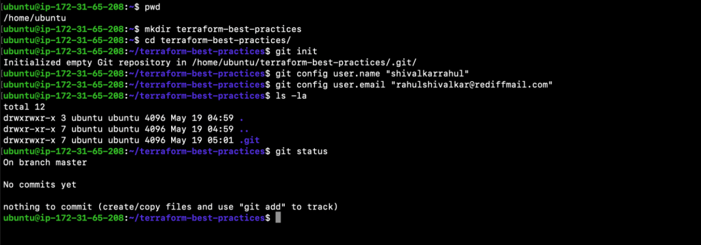 initialize a local Git repository - terraform best practices