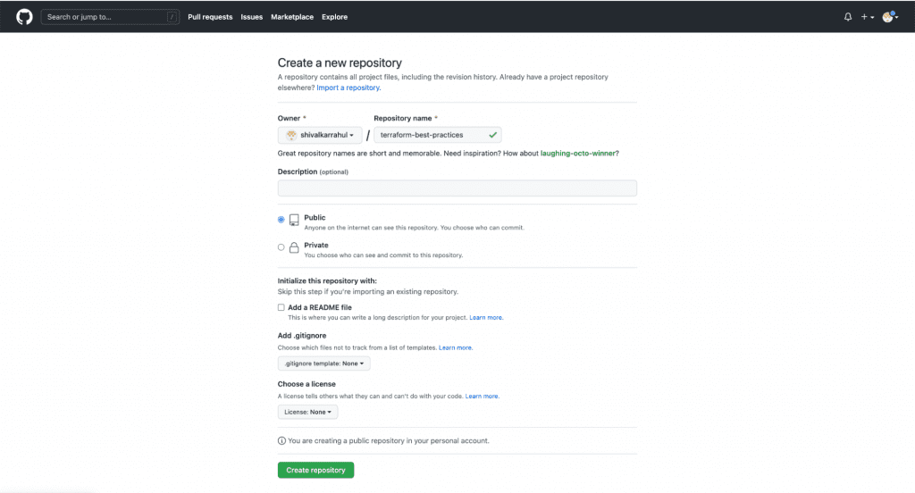 Create a Github Repo - terraform best practices