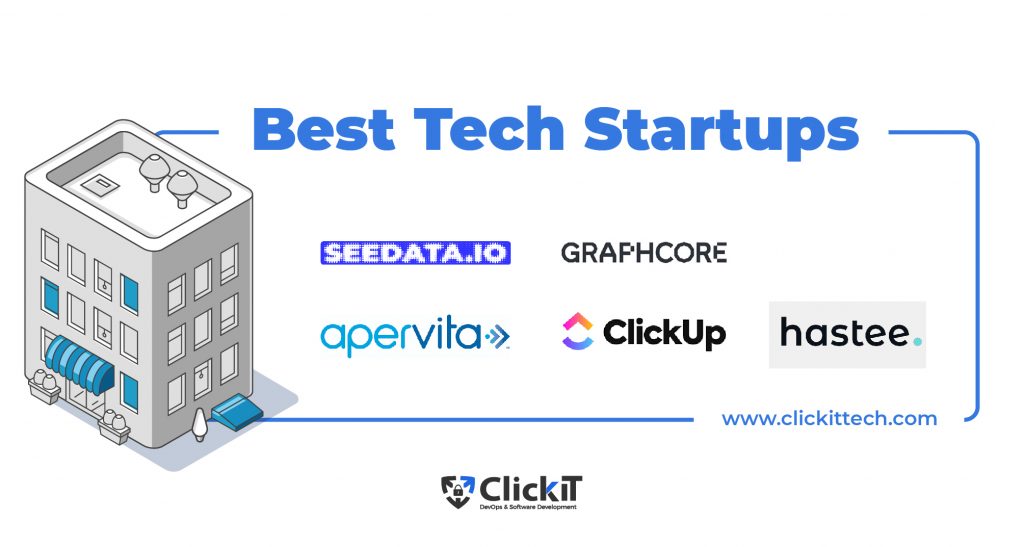 Best tech startups: seedata, graphcore, apervita, clickup, hastee