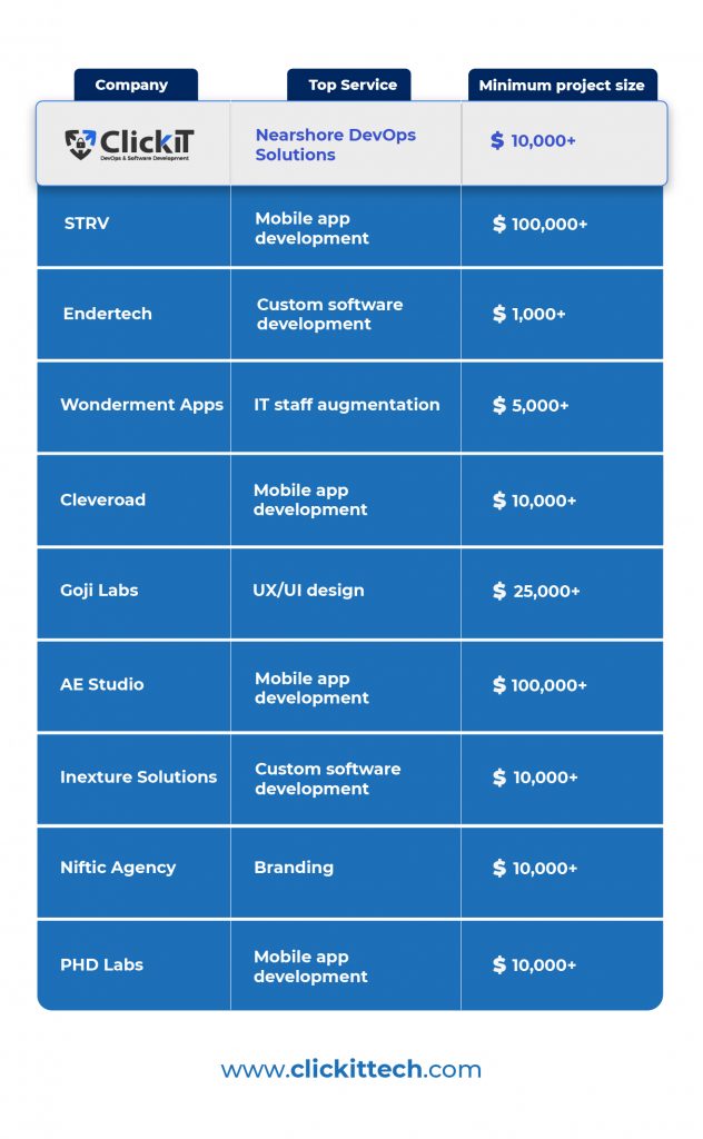 Comparison table of Software companies  regarding software development in los angeles.
