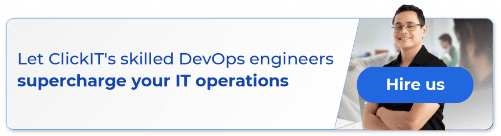 image of a devops engineer with the text: let clickit skilled devops engineers supercharge your it operations
