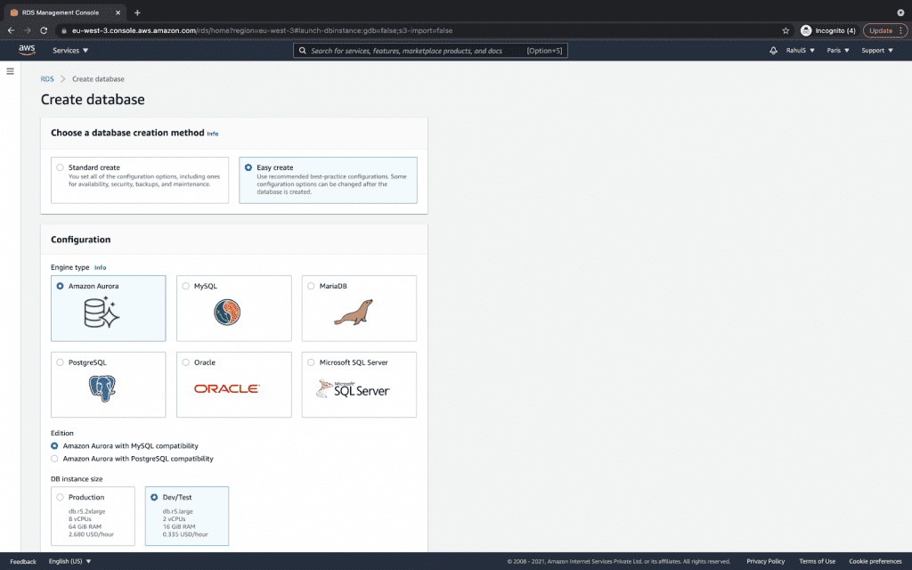 Create an RDS Aurora with MySql Instance on AWS step 3