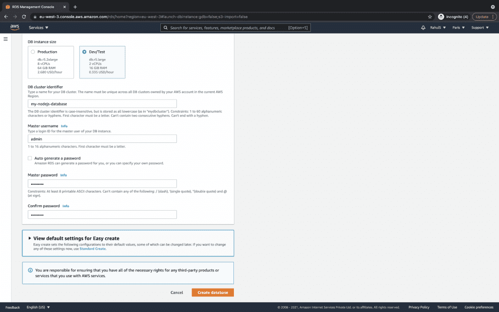 Create an RDS Aurora with MySql Instance on AWS step 5