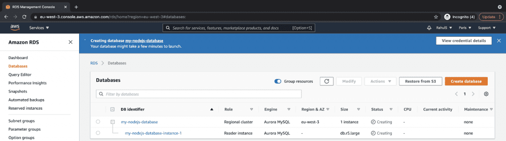 Create an RDS Aurora with MySql Instance on AWS step 6