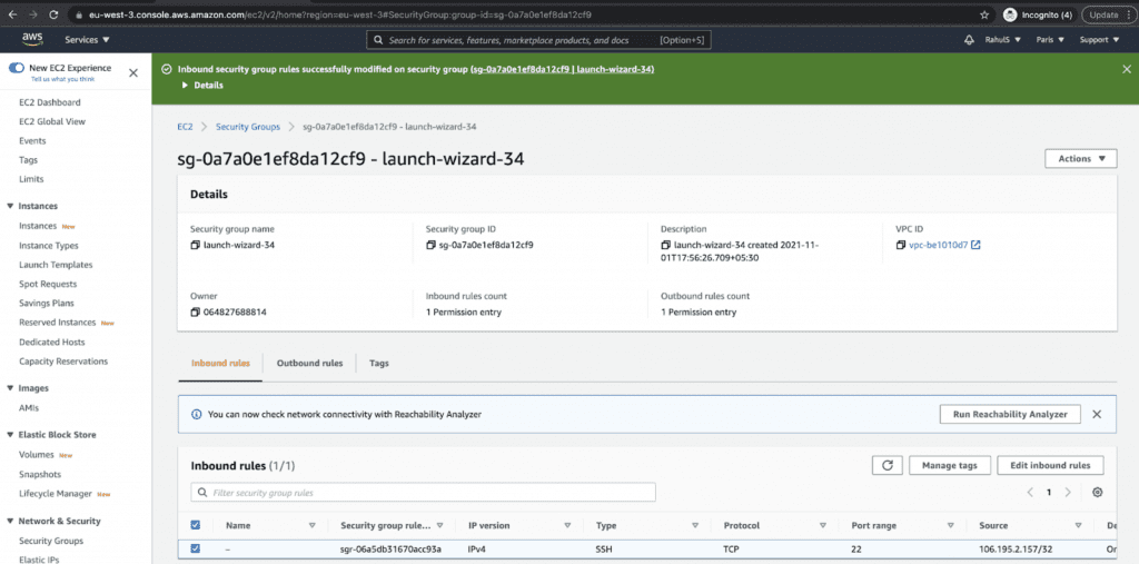 Select the “Inbound rules” tab and click on the  “Edit inbound rules” button.