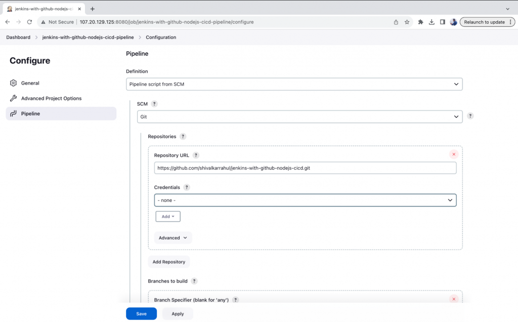 How to integrate Jenkins with GitHub: Scroll down and configure the page