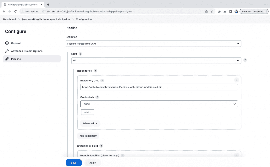 How to integrate Jenkins with GitHub: Scroll down and configure the page