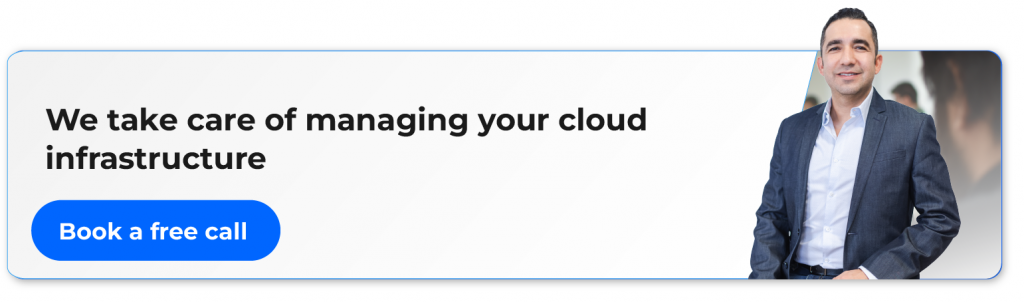 cta with the text "we take care of managing your cloud infrastructure" with the CEO of a devops and software development company 