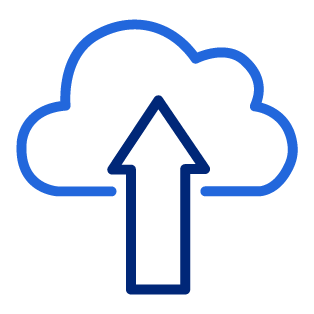 A cloud with an upward arrow in the center representing Migration Services