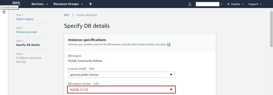 rds instance Specify DB details 1
